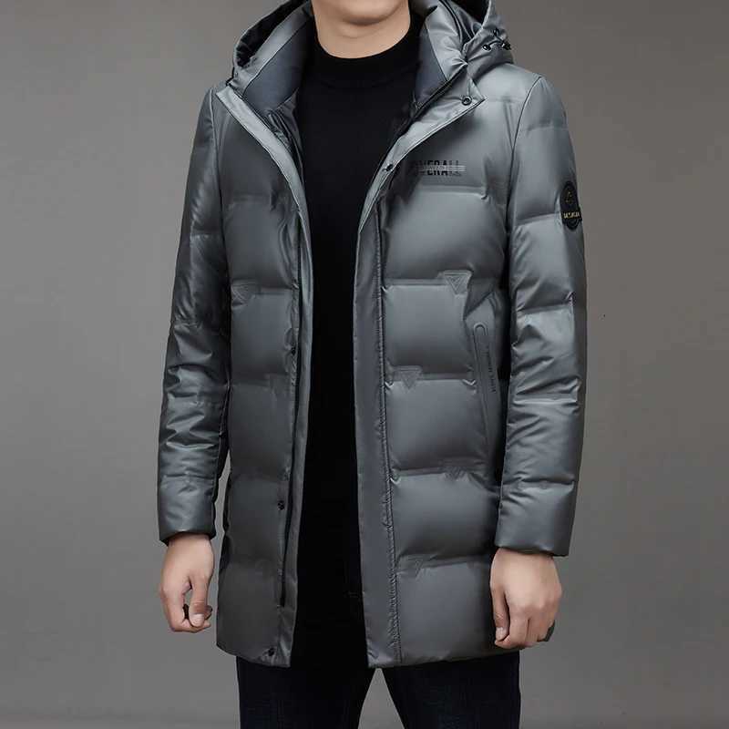 Casual Mens Warm Mid-Length White Duck Down Jackets Winter Outdoor Windproof Hooded Puffer Coats Streetwear Thick Down Clothing W250722