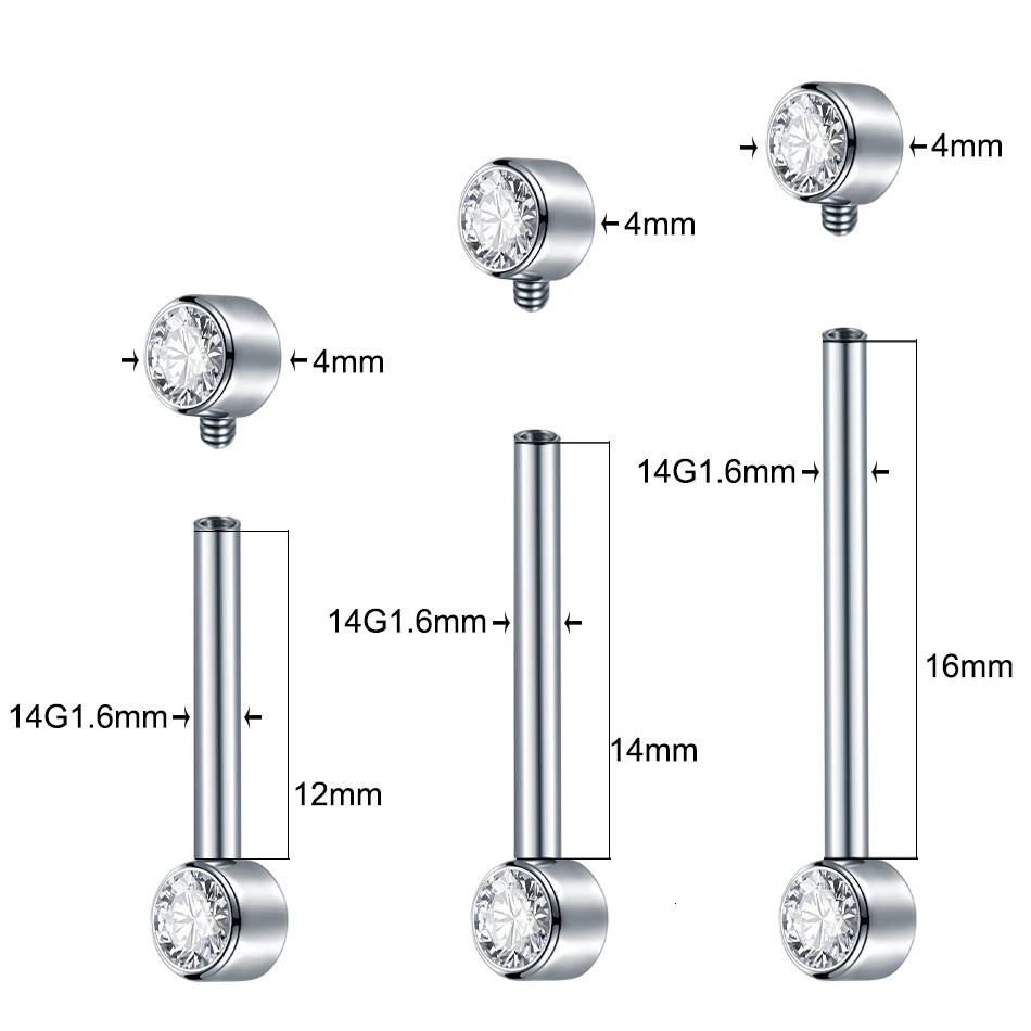 1PC 14G Implant Nipple Piercings Barbell Zircon Crystal Nipple Shield Internally Threaded Piercing Jewelry 12/14/16mm 250722