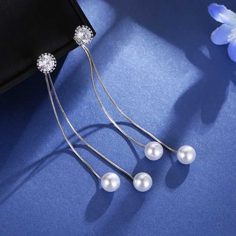 Elegant Fringe Earrings Women Long Earring CZ Pearl Charm Pendant Snake Chain Tassel Ear Bridal Wedding JewelryXJ250722