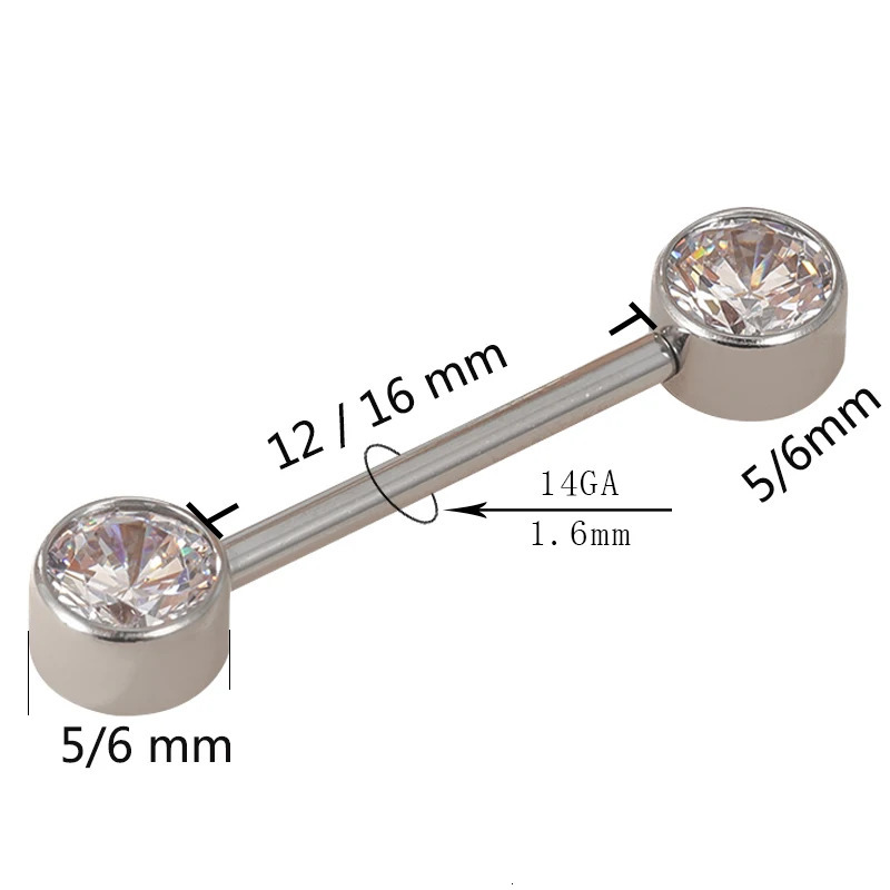 ASTM 36 PIERC Mixed Color Nipple Ring Barbell CZ 14G 16/12mm Ear Bar Piercing Bar Barbells Nipple Piercing Jewelry 250722