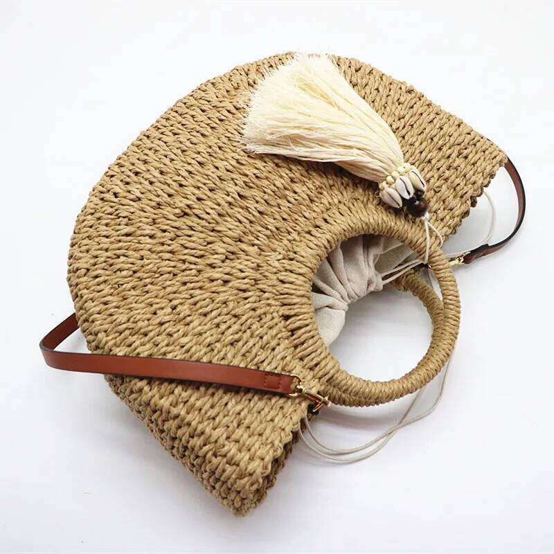 Women's Accessories Bags Spring / Summer 2020 New Fashion Casual Round Handle Thick Papyrus Woven Shopping Bag