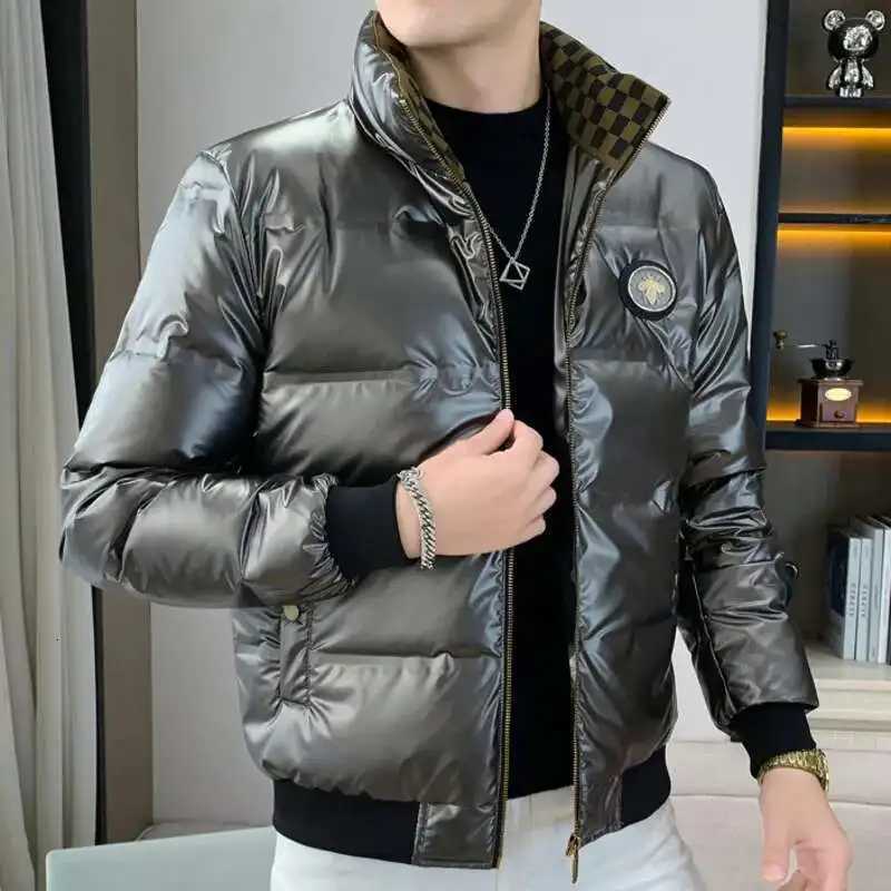 2023 Stand Collar Shiny Down Solid Color Coat Men Winter Long Sleeve Jacket Letter Print Jacket Men Shiny Down Jacket Black W250722