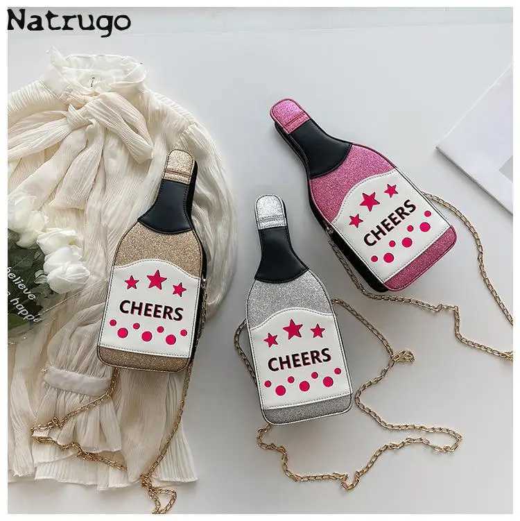 Creative Bottle Shape Chains Crossbody Bags for Women Designer Funny Shoulder Bags Cute Lovely Small Purse And Handbag Y250722