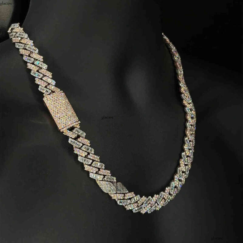 Kibo Iced Out Pure Sier Necklace Gra Vvs 15mm Two Tone Style Baguette and Round Cut Moissanite Cuban k Chain