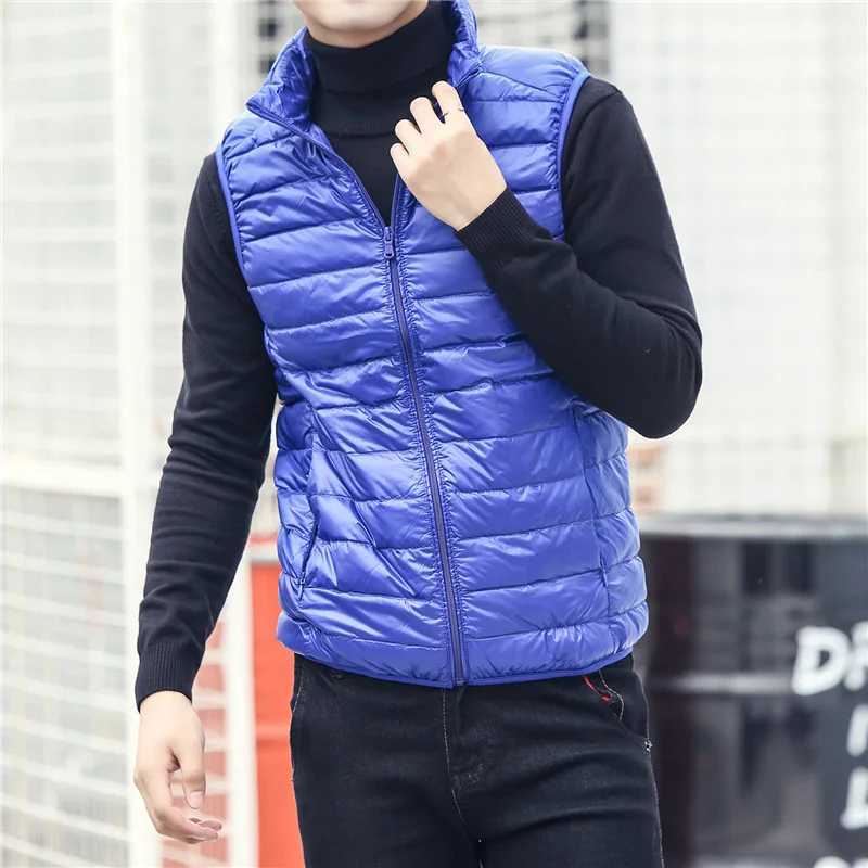 Autumn and Winter Mens Portable Duck Down Tank Top Ultra Light Loose Mens Stand Collar Windproof Padded Tank Top Vest W250722