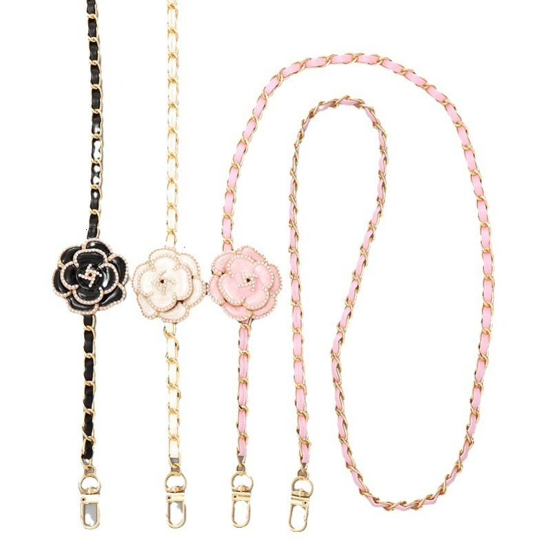 Korean Style Fragrance Pearl Camellia Crossbody Leather Lanyard Anti-drop Phone Chain Small Gift for Women