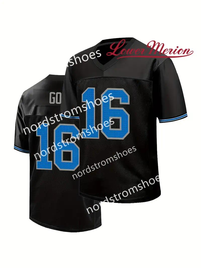 16 Jared Goff Comfy V-Neck Football Jersey Black Mesh Embroidery for Training and Competition Breathable Moisture-Wicking American Football Shirt