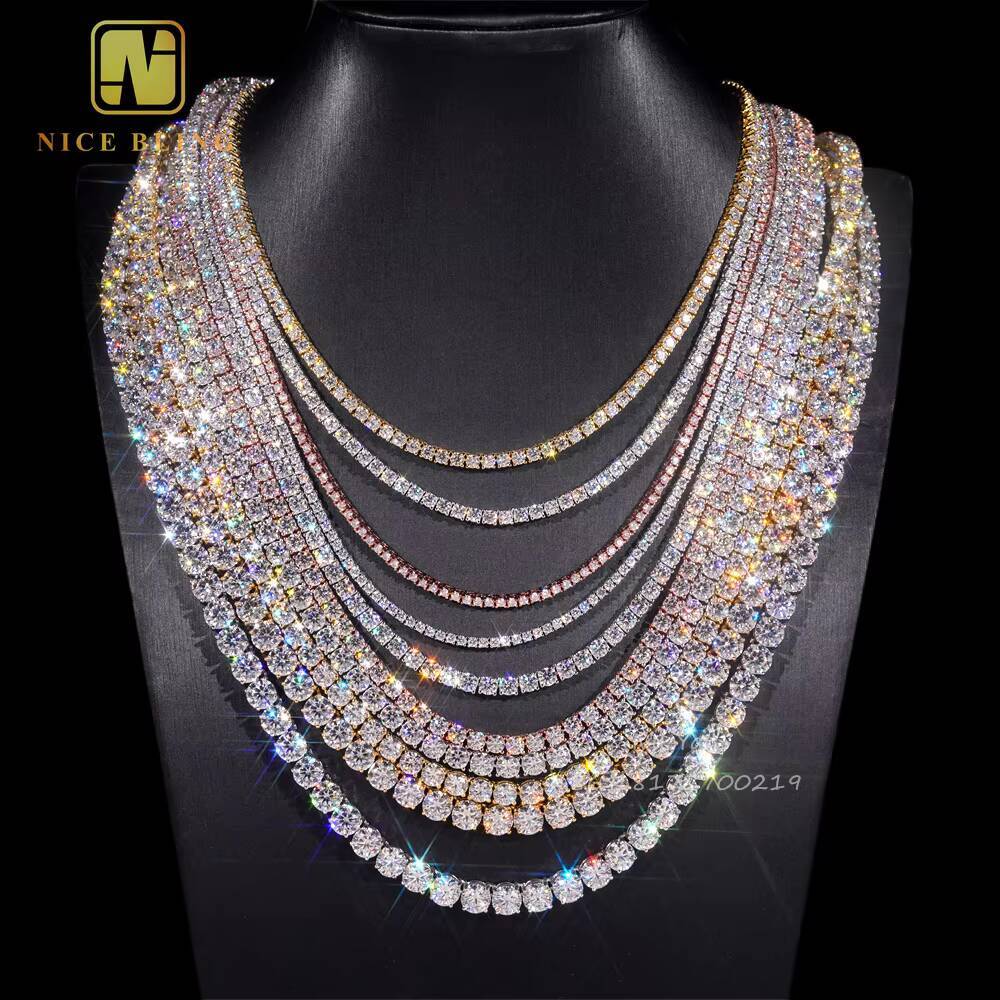 2.0mm-6.5mm Wholesale Price Stock 925 Sterling Silver Tennis Chain VVS Moissanite Hip Hop Jewelry Iced Out Diamond Tennis Chain