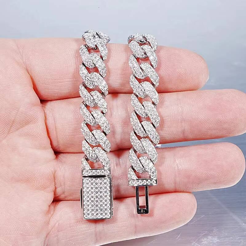 VVS Moissanite Diamond 925 Sterling Silver Necklace Luxury Customized Iced Hip Hop Cuban Chain IGI Certification Gold Trendy