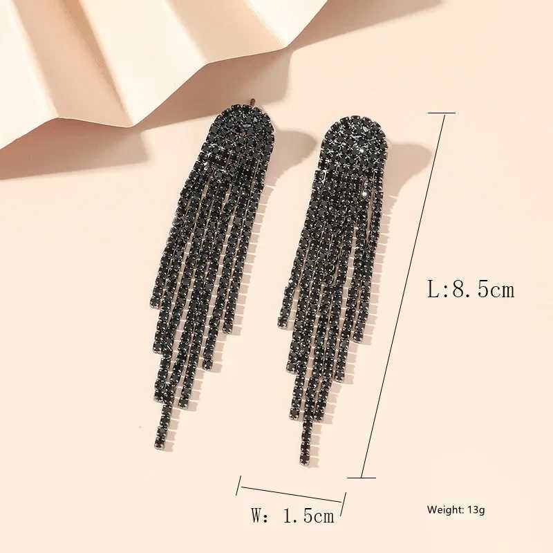FYUAN Fashion Long Tassel Drop Earrings for Women Black Gold Silver Color Rhinestone Dangle Earring Wedding Party Jewelry XJ250722