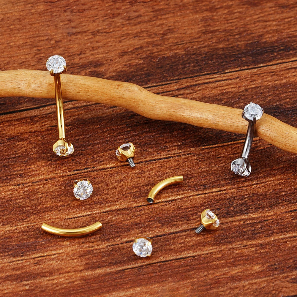 Right Grand ASTM 36 16G CZ Cartilage Helix Daith Rook Earring Eyebrow Curved Barbell Labret Lip Piercing Body Jewelry 250722