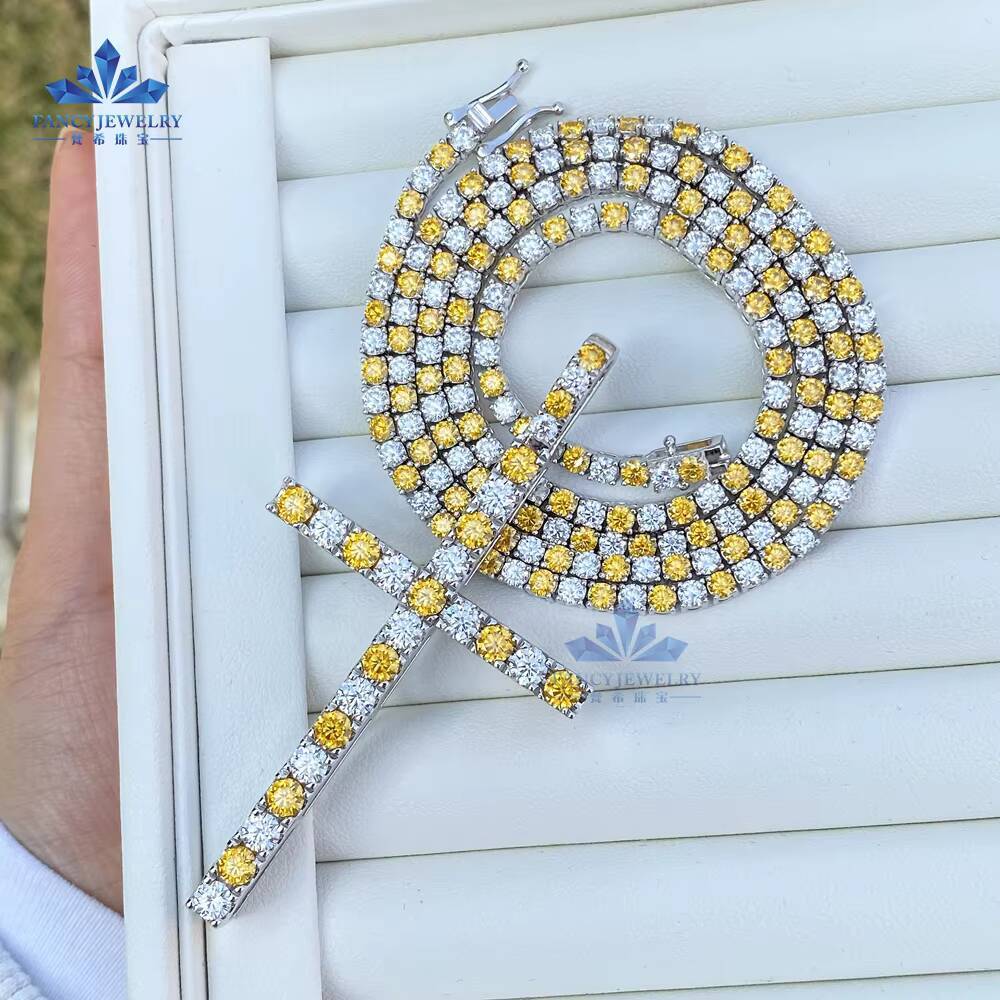 2025 Double Color Moissanite Hiphop Moissanite Chain Sparkling Bling Two Tone Iced Out 3mm/4mm/5mm/6.5mm Moissanite Tennis Chain