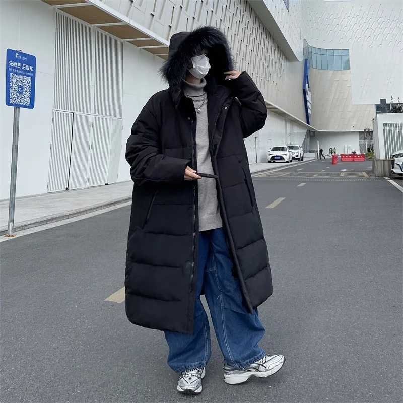 Korean Fashion Long Down Jacket Couples Winter Clothing Mens Youth Hooded Zipper Warm Cotton Jacket Coat Mens Parka M-5XL W250722