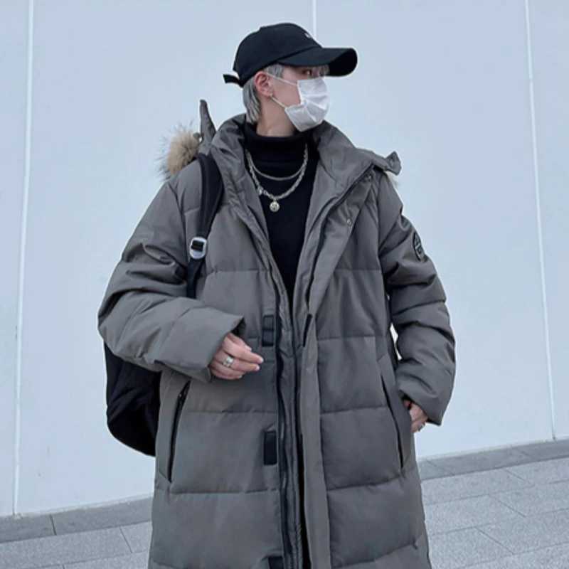 Korean Fashion Long Down Jacket Couples Winter Clothing Mens Youth Hooded Zipper Warm Cotton Jacket Coat Mens Parka M-5XL W250722