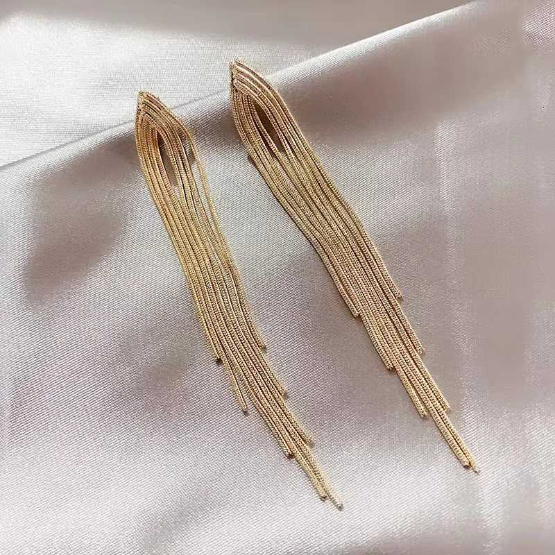 Vintage Gold Color Bar Long Thread Tassel Drop Earrings for Women Glossy Geometric Korean Earrings New Fashion Wedding Jewelry XJ250722