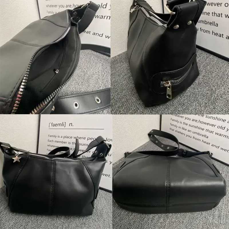 2K Korean Gothic Star Girl Black Handbag Harajuku Aesthetic Vintage Shoulder Crossbody Bag Trendy Women Messenger Tote Bags XJ250704