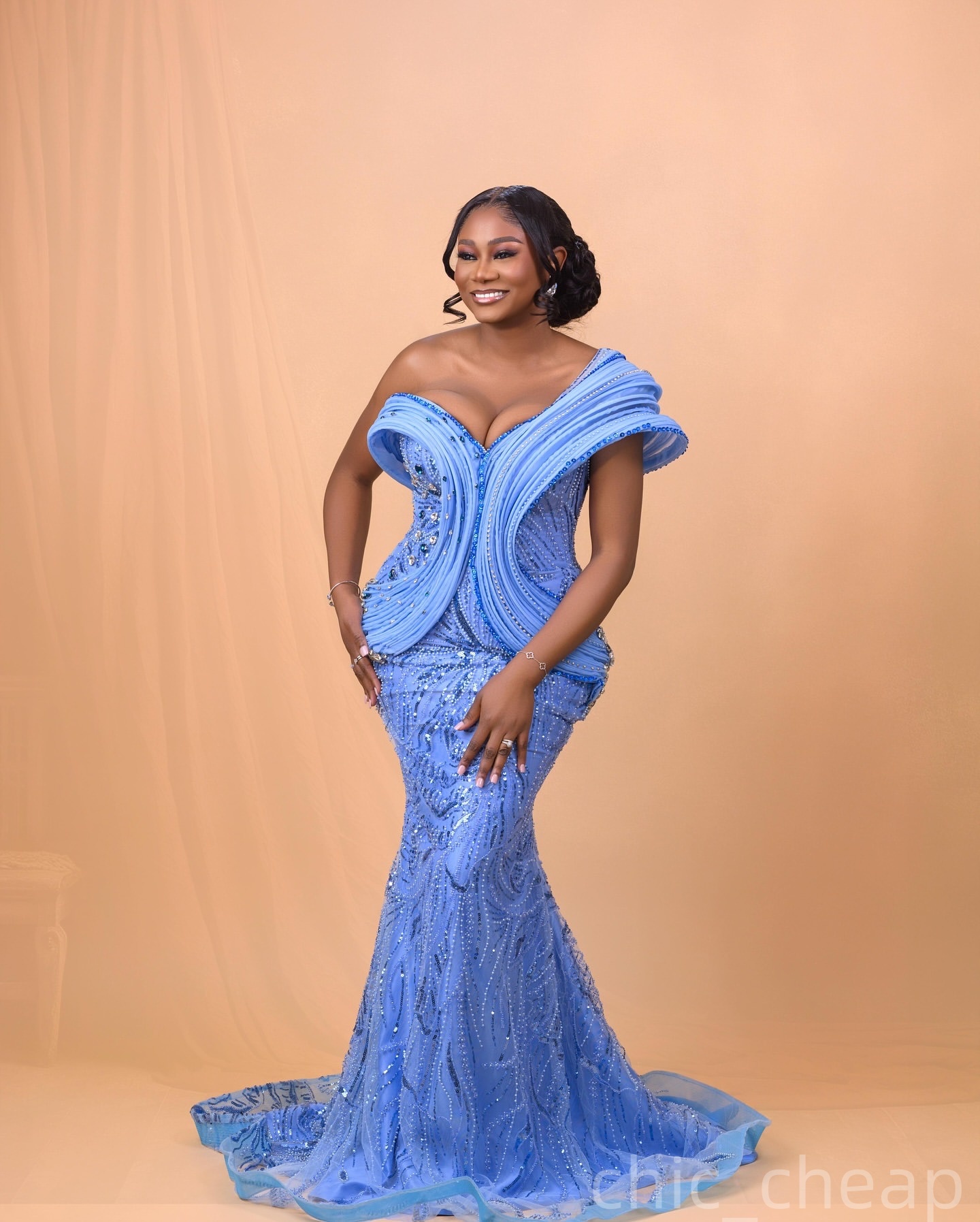 Mermaid Sky Blue Prom Dresses 2025 Beaded Crystals One Shoulder Evening Formal Party Second Birthday Engagement Gowns Plus Size Dress For Special Occa