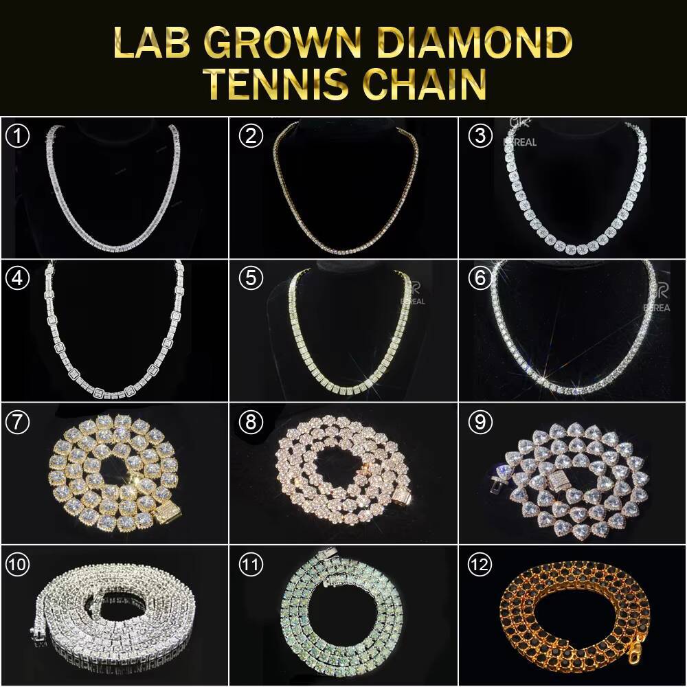 Wholesale 5MM Lab Grown Diamond Tennis Chian Necklace Iced Out Round Brilliant Cut 925 Silver Hip Hop Fine Jewelry