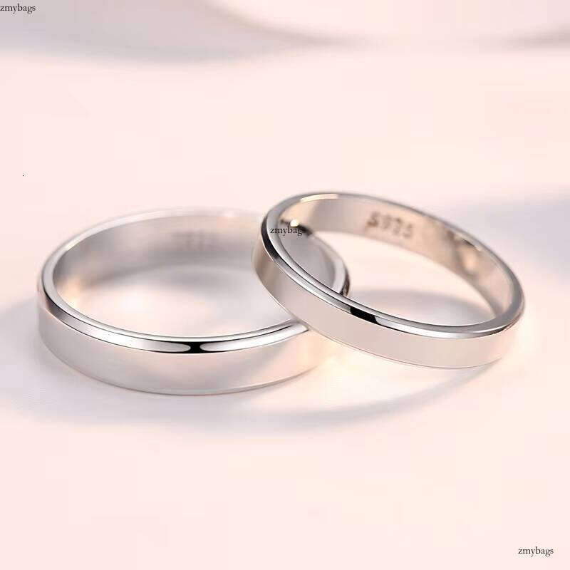 Pure silver couple jewelry edge smooth surface ring, adjustable ring