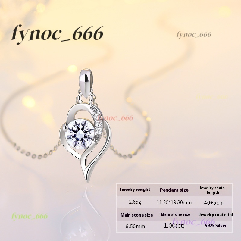 S925 Silver D-color Heart-shaped Ocean Moissanite Necklace with a Simple Design Collarbone Chain