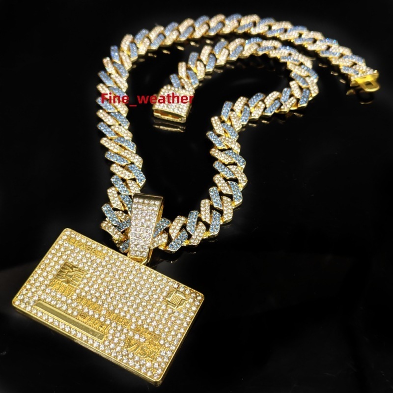 Custom Two-Tone Hip Hop Bling Rhinestone Heavy Moissanite Chain Pendant Necklace Gold Ice Plating with Cuban Link Letter Shape