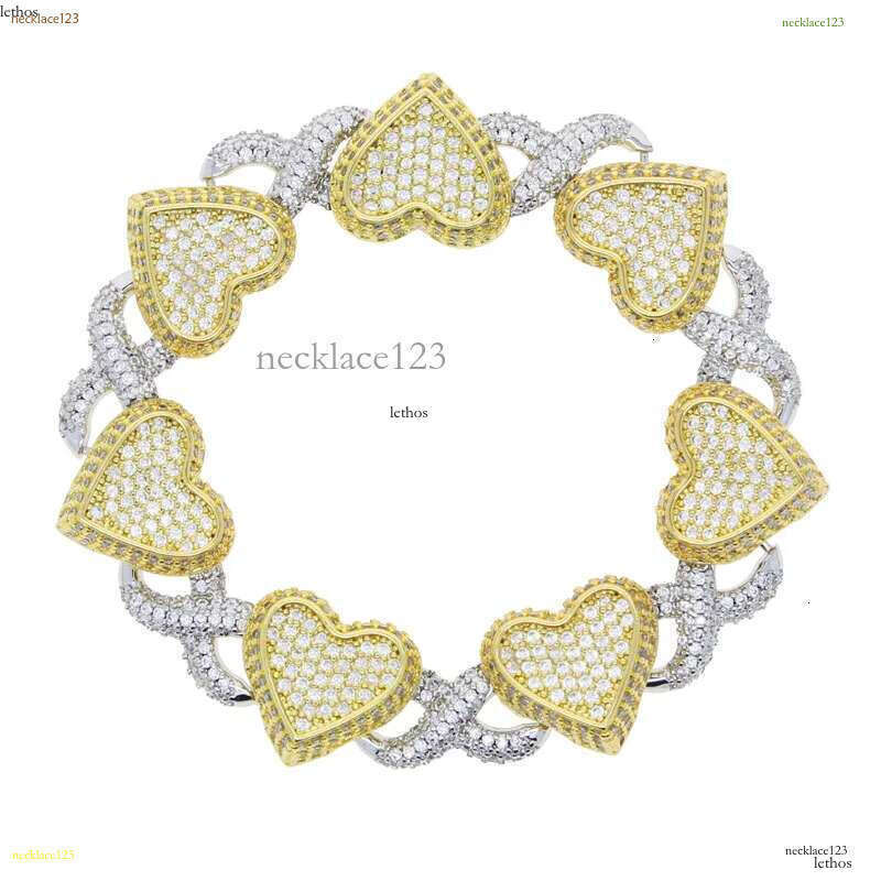 Luxury designer Hip Hop Heart Cuban Chain Ice Out VVS Moissanite Necklace Bracelet Gold Plated bracelet Men Women Jewelry Free shipping