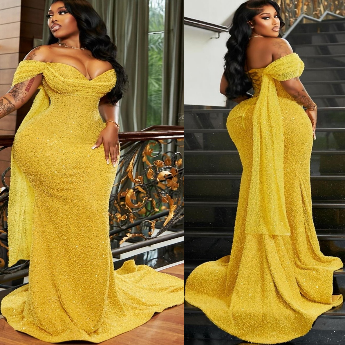 Yellow Mermaid Prom Dresses 2025 Sequined Sweetheart Sparkly Evening Formal Party Second Birthday Engagement Gowns Plus Size Dress For Special Occasio