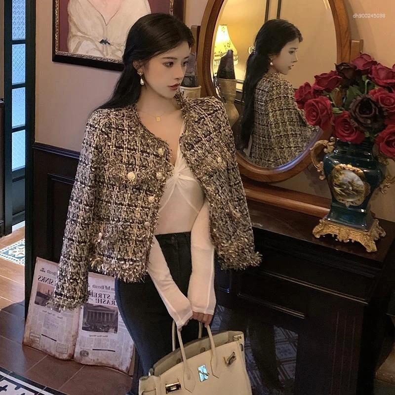 Women's Jackets Autumn Winter Fashion Korean Chic Vintage Tweed Woolen Jacket Coat Plaid Tassel Outerwear Elegant Slim Streetwear Coats