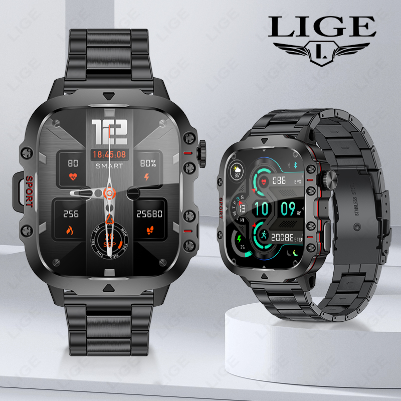 LIGE smartwatch Wireless call, music control, multiple sports modes, IP67 waterproof, blood pressure and heart rate detection Remote control photo tak