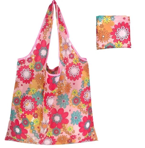 large shopping bag nylon pocket lightweight folding portable shopping bag shoulder bags handbag big totes cartoon print fabric food basket 50cm maxi h