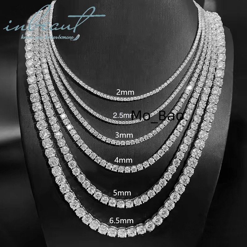 Silver 925 Original Round Brilliant Cut Diamond Test Past 2-6.5mm D Color Moissanite Tennis Necklace for Wedding Fine Jewelry