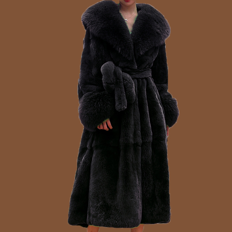 Winter Black Long Faux Fur Coat Long Sleeve Black 5XL Fake Mink Fur Coats Overcoat Women
