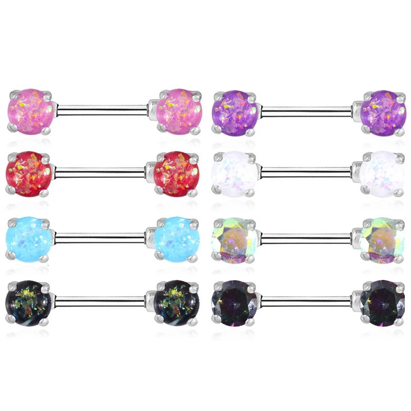 1Pair Stainless Steel Crystal Nipple Piercing Barbell Lot 14Gcharming Opal Nipple Piercing Jewelry Bulk Sexy Nipple Piercing Set 250722