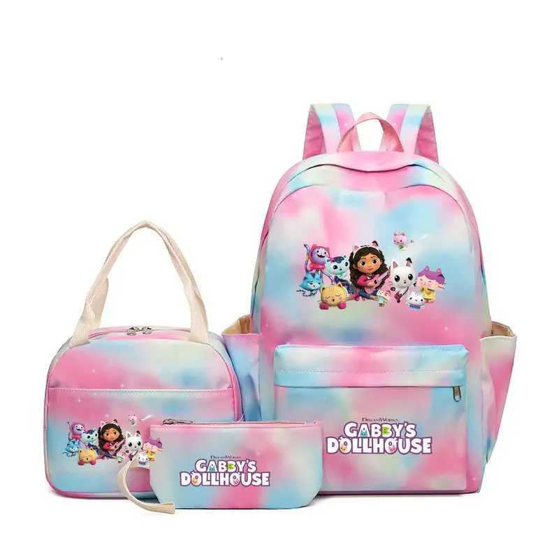 3Pcs Gabby Dollhouse Colorful Backpack Set for Women Casual School Bags with Lunch Bag Girl Boy Student Teenager Rucksack Y250722