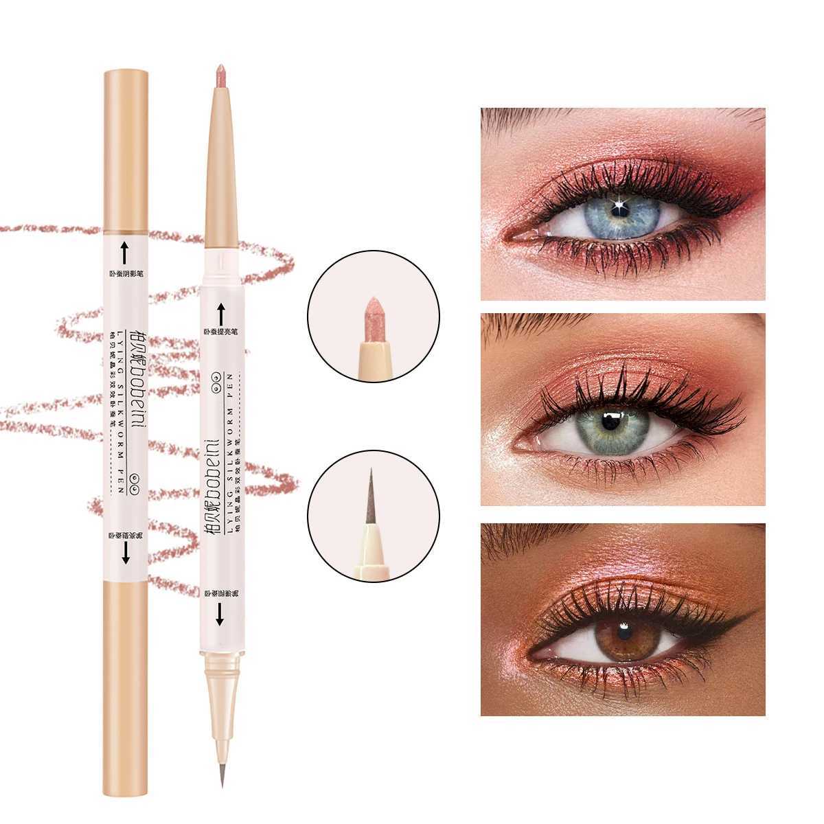 Double-ended Horizontal High-Shine Eyeshadow Brush - Natural L Color - Fine Highlighting - Convenient Touch-Up Makeup W250722