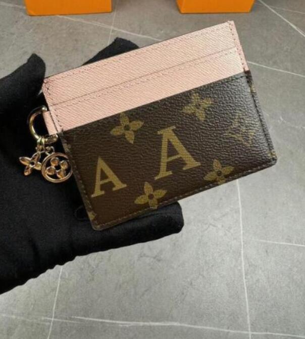 Womens Luxury Slim Business Card Holder coin purse Top Quality Designer Slim leather wallet Flower Pendant Brown print wallet Elegant Women's ID Credit Card Pocket