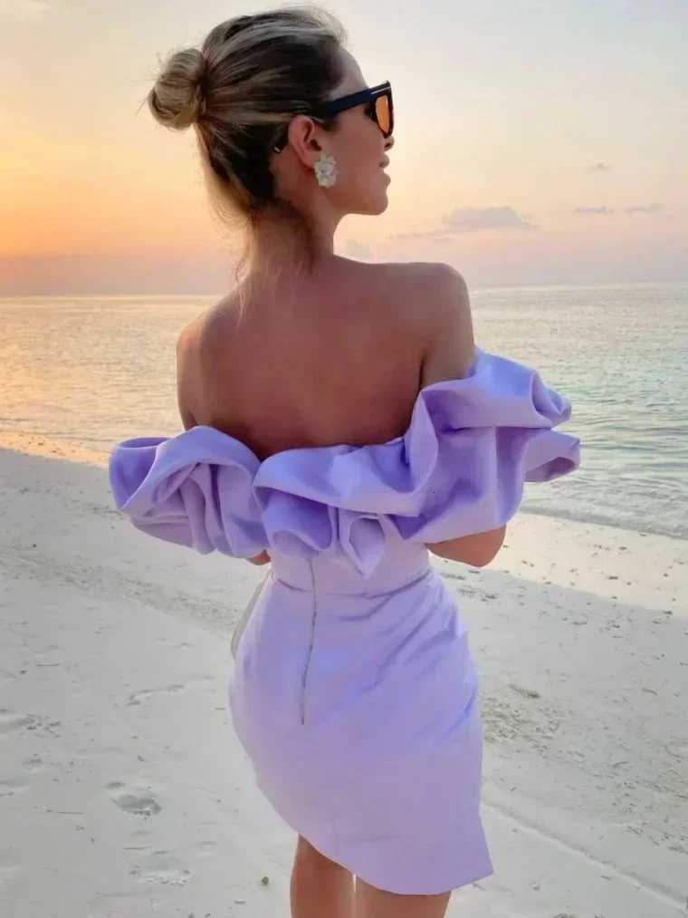 2025 Summer Women Ruffles Slash Neck Bodycon Package Hip Party Dress Sexy Streetwear Backless Strapless Mini Evening Dresses Y2K XJ250722