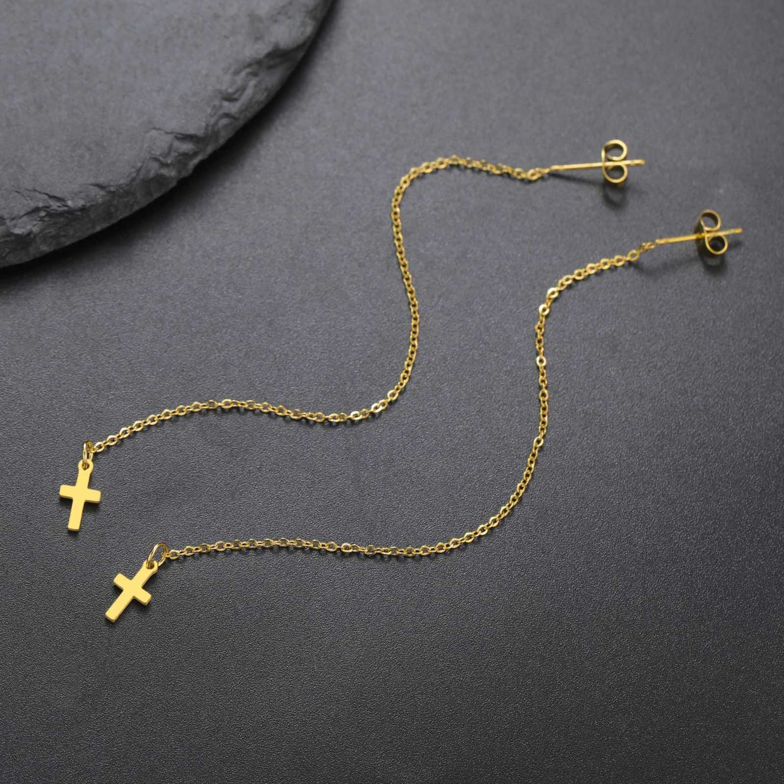 Hunter Cross Long Tassel Earrings for Women Stainless Steel Jewelry Christian Earrings Jesus Valentines Day Gift Wholesale XJ250722
