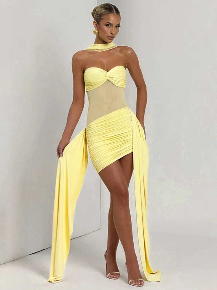Mozision Off-shoulder Strapless Sexy Mini Dress For Women Fashion Sleeveless Backless Ruched Draped Club Party Dresses XJ250722