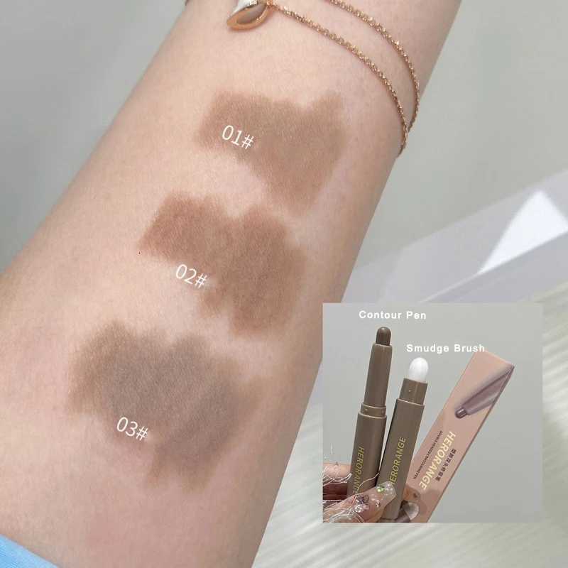 Double Head Contouring Pen Matte Three-Dimensional Brightening Nose Shadow Corrector with Smudge Brush Shading Stick Cosmetics W250722