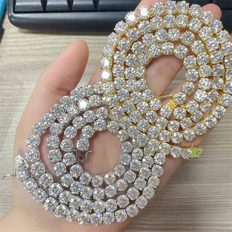 Pass Diamond Tester Fine Jewelry 925 Sterling Silver VVS Moissanite Tennis Chain Iced Out Hip Hop Tennis Chain Necklace