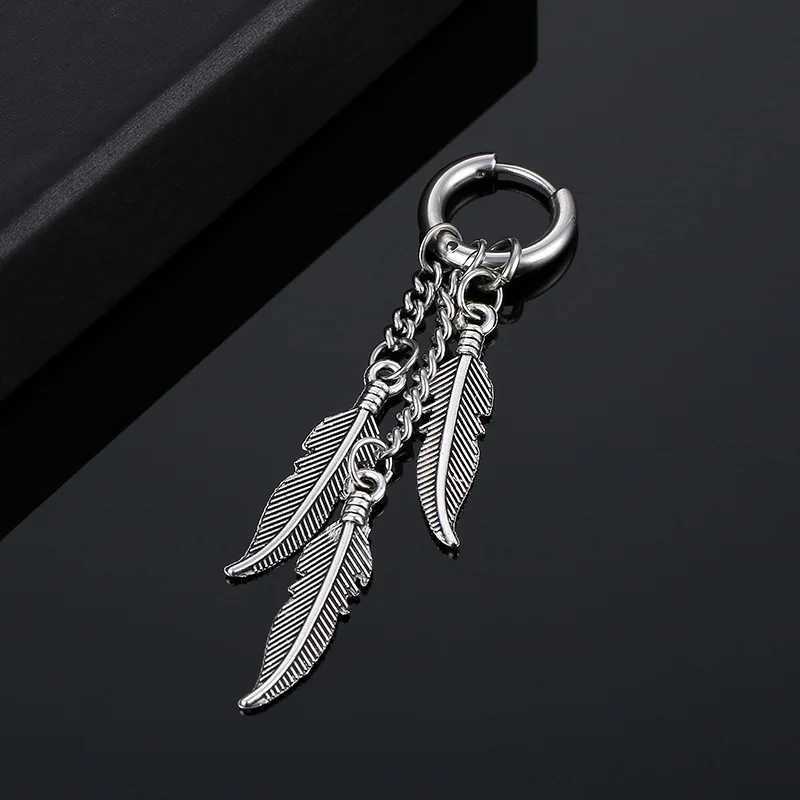 1pc Simple Design Cross Feather Tassel Earring Stainless Steel Fashion Geometric Pendant Stud Ear Jewelry Party For Women Men XJ250722