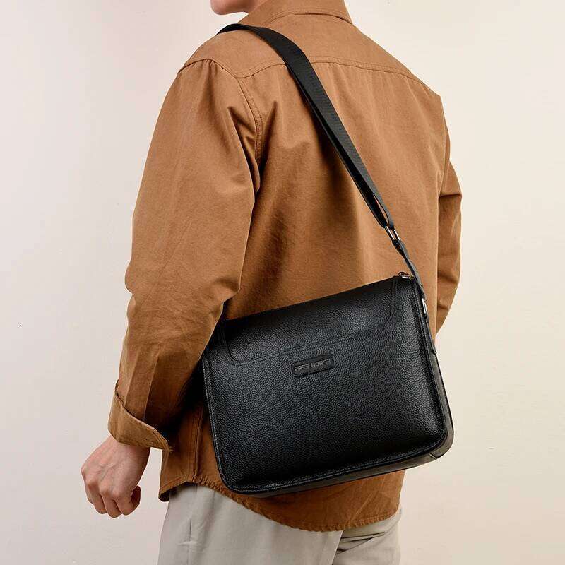 Men's Genuine Leather Shoulder Bag Retro Original Cowhide Horizontal Crossbody Deluxe Flap Messenger Bags For 11 Inch Ipad