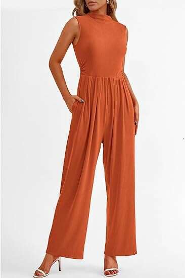 Women Elegant Summer Formal Casual Romper Sleeveless Ladies Wide Leg Jumpsuit With Pockets B5