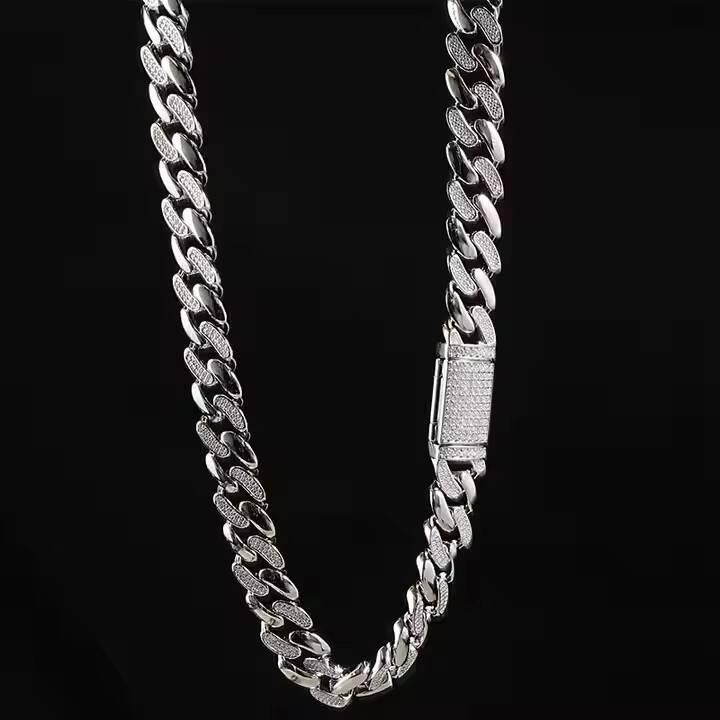 SICGEM INT Hot Selling 22 Inches 13 Mm Width Miami Iced Out 925 Silver Men Moissanite Cuban Link Chain Necklace