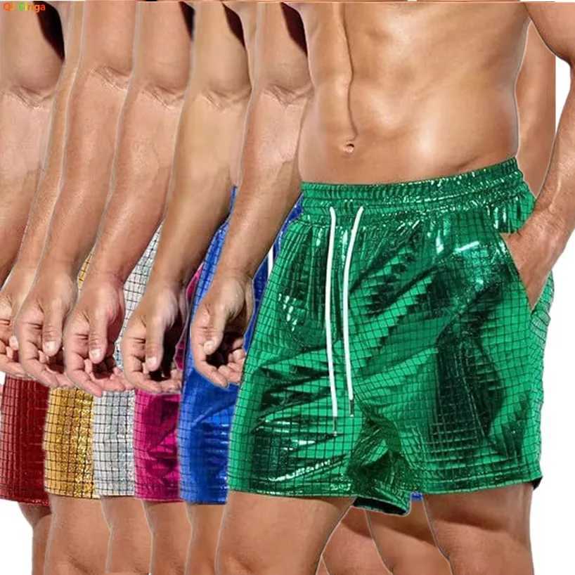 Green Mens Drawstring Elastic Waist Shorts Summer Beach Casual Shorts Asian Size M-5XL Red Gold Silver Y250814