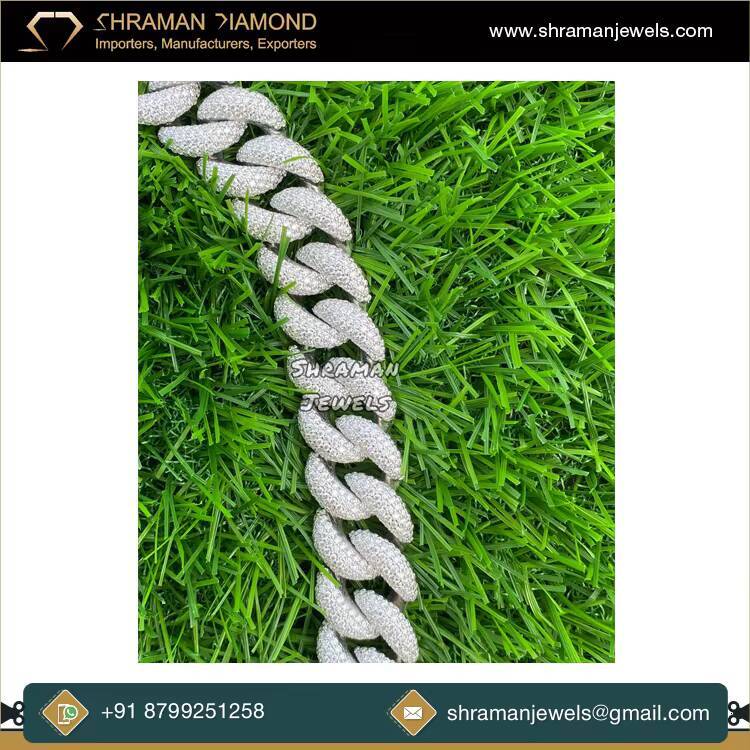 20 MM 22 Inch Elegant Design Fine Jewelry Moissanite Diamond Cuban Chain Premium Quality White Gold Plated 925 Sterling Silver