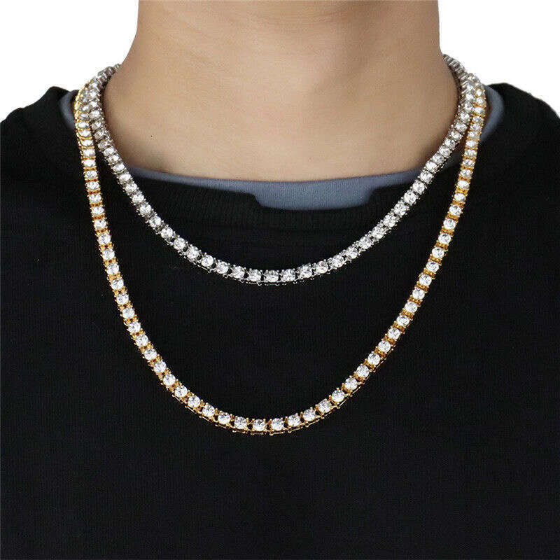 Hip Hop Jewelry Iced Out VVS1 D Color Mossanite Dia Necklace Real 4mm Moissanite Tennis 9K 10K 14K Solid Gold chainFree of charge delivery