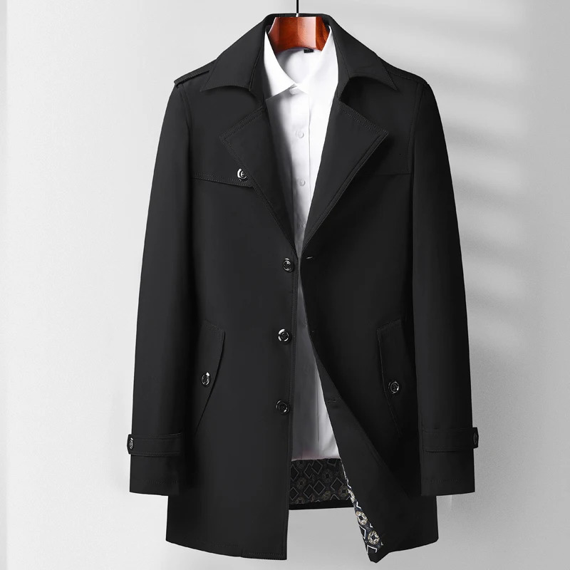 Mens Spring and Autumn Fashion Handsome Lapel Long Windbreaker Middle-aged Business Casual Windbreaker Coat 250714