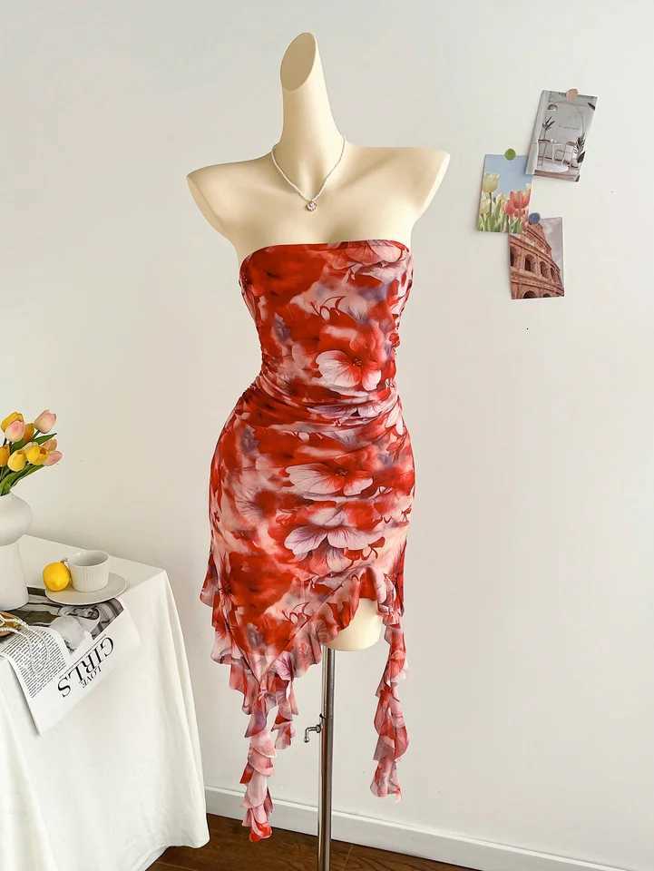 New Spring/Summer Ladies Sexy Strapless Backless Irregular Hemline Mini Dress XJ250722